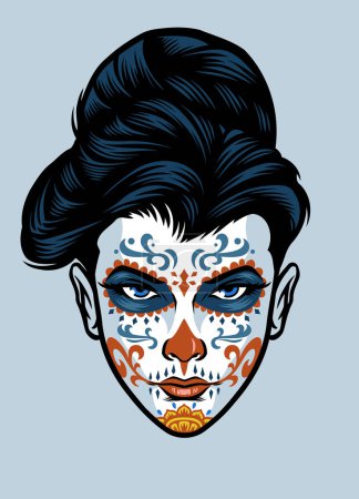 Illustration for Women head wearing sugar skull face make up - Royalty Free Image