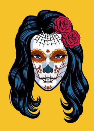 Illustration for Women on sugar skull make of dia de los muertos - Royalty Free Image