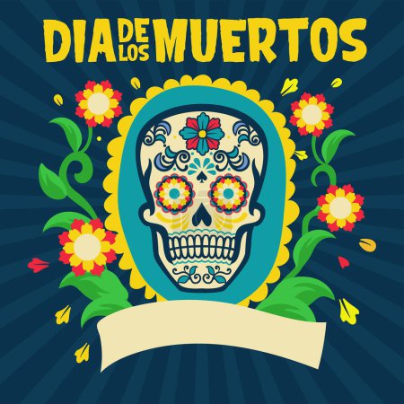 Illustration for Dia de los muertos design surrounding with floral - Royalty Free Image