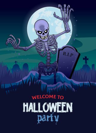 Illustration for Halloween design with skull coming out from grave - Royalty Free Image