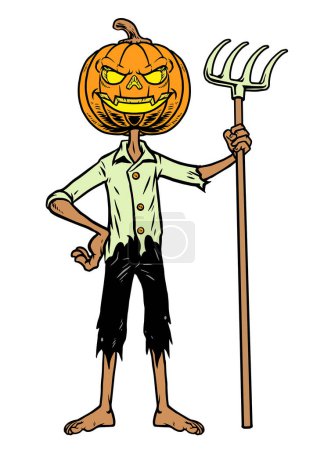 Illustration for Pumpkin halloween standing hold the fork - Royalty Free Image