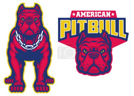 set of muscle pitbull dog in sport mascot style