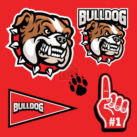 set of sporty angry bulldog mascot head