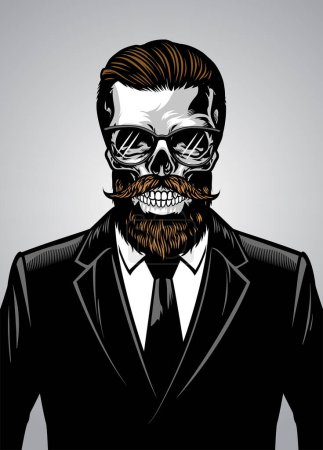 Illustration for Bearded hipster skull wearing suit - Royalty Free Image