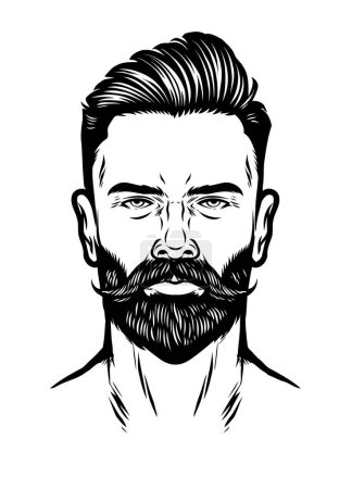 Illustration for Handdrawn man head with beard and pompadour hairstyle - Royalty Free Image