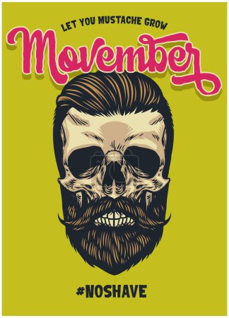 Illustration for Movember poster with bearded skull - Royalty Free Image