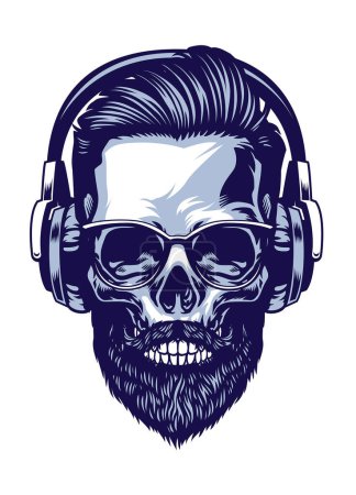 cráneo de hipster barbudo con auriculares