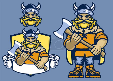 Téléchargez les illustrations : Ensemble de mascotte de dessin animé viking - en licence libre de droit