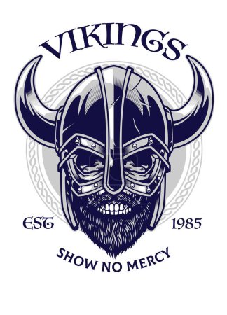 Ilustración de Calavera de guerrero vikingo en estilo de diseño de camiseta - Imagen libre de derechos