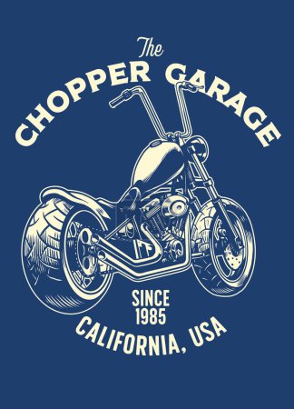 Téléchargez les illustrations : T-shirt design du garage moto chopper - en licence libre de droit