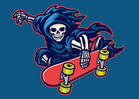 grim reaper skateboarding jump doing stunt trick