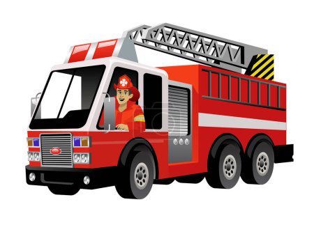 Ilustración de Bombero conducción camión de bomberos - Imagen libre de derechos