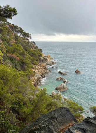 View of the sea and coast on a summer day. Location vertical. Spain.