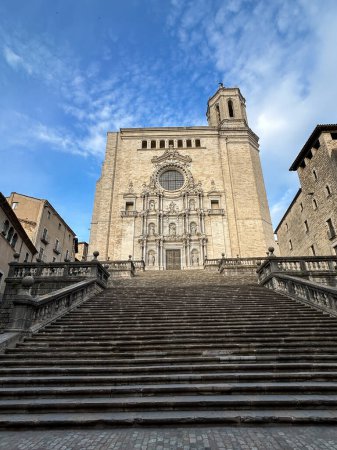 View of the cathedral on a day. Location vertical. Gerona. Spain.