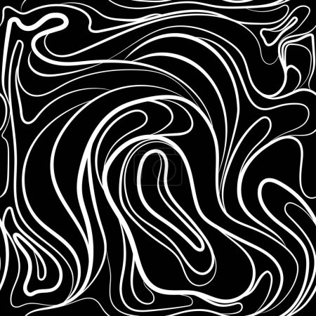 Illustration for Abstract distorted lines texture with bold monochrome wavy stripes vector seamless pattern.Creative background with white curly lines on black background.Decorative striped design distortion effect - Royalty Free Image