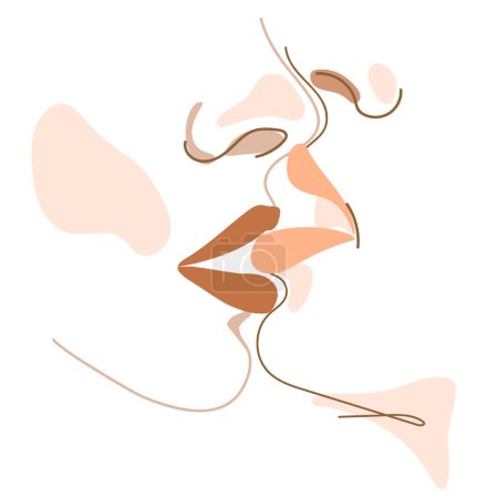Ilustración de Dibujo contemporáneo beso sobre fondo blanco. Besos labios abstracto arte vector illustration.Romantic moda cartel, impresión, emblema de diseño - Imagen libre de derechos