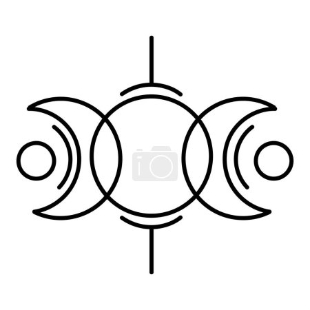 Magical symbol of the triune moon or triune goddess Line drawing in minimal style.Vector illustration three moons logo icon emblem design