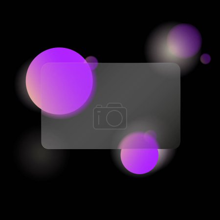 Plaque rectangulaire en verre en fond noir de formes rondes.Illustration vectorielle