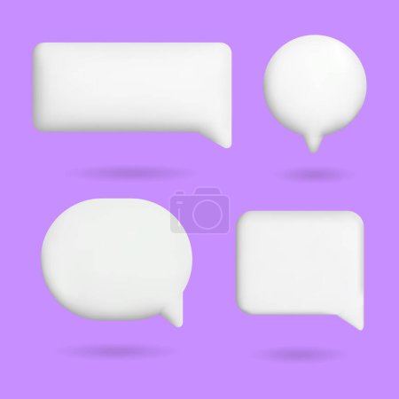 Conjunto de iconos de burbuja de voz 3D. Renderizado de voz burbuja de chat elementos de mensaje. Moderno diseño realista 3d. Ilustración vectorial