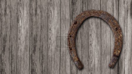 Photo for Old horseshoe on the wall of wooden planks - Royalty Free Image