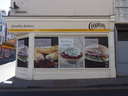 Photo for Scarborough, North Yorkshire, United Kingdom - 12 September 2022: branch of the cooplands bakery chain on queen street in scarborough - Royalty Free Image