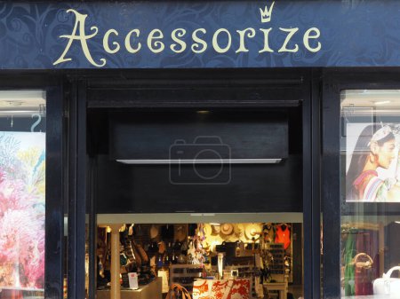 Photo for Chester. Cheshire, United Kingdom - 20 March 2024 : Sign outside the entrance to the Accessorize fashion accessory store in Chester - Royalty Free Image