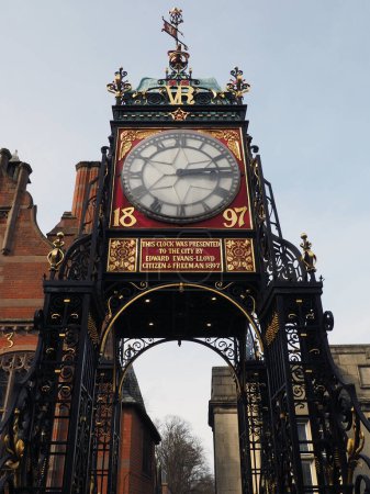 Photo for A close-up of the historic Eastgate Clock on the city walls in the historic city of Chester in the UK. - Royalty Free Image