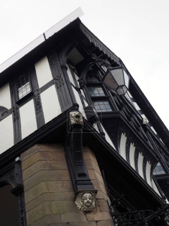 Typical old half timbered black and white tudor, jacobean style building in Chester England
