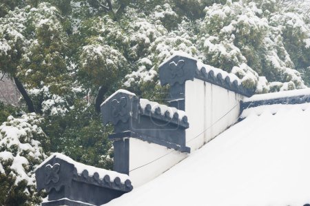 Vista de nieve del templo de Guiyuan Zen en Wuhan