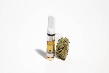 Photo for Cannabis and vape pen on white background - Royalty Free Image