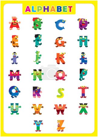 Illustration for Vector funny alphabet letters, educational activities for children at home and at school. worksheet for to teachers, parents, vector file - Royalty Free Image