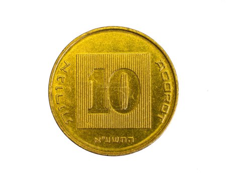 Photo for 10 Israeli New Agora coin on a white isolated background - Royalty Free Image