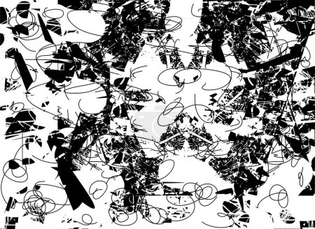 Foto de Fondo angustiado en textura en blanco y negro con puntos, manchas, arañazos y líneas. ilustración abstracta. - Imagen libre de derechos