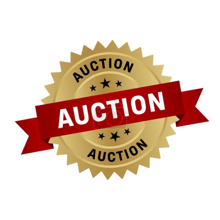 Gold Auction,Auction Round Sign With Ribbon