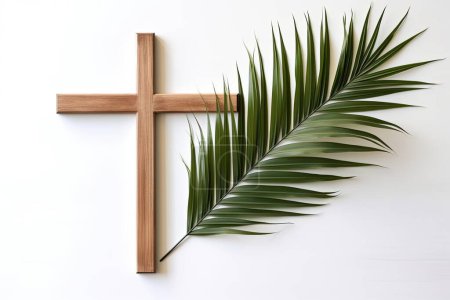 Photo for Palm sunday and easter day for welcome Jesus King to Jerusalem before Easter day. Hand Hold palm leave on white background easter sign symbol concept, World Environment Day Green coconut leaves - Royalty Free Image
