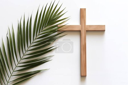 Photo for Palm sunday and easter day for welcome Jesus King to Jerusalem before Easter day. Hand Hold palm leave on white background easter sign symbol concept, World Environment Day Green coconut leaves - Royalty Free Image
