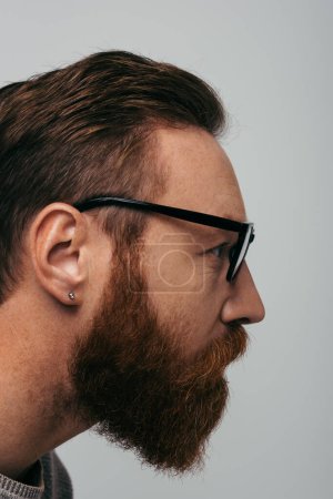 Photo for Side view of bearded man in eyeglasses looking away isolated on grey - Royalty Free Image
