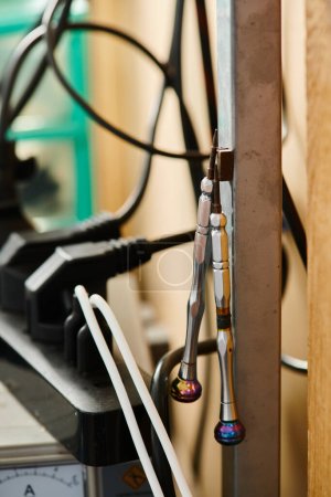 Elektronische Prüfgeräte und Kabel in professioneller Werkstatt, Wartung der Geräte