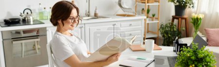 Photo for A middle-aged woman enjoys a moment of solace, lost in the pages of a book. - Royalty Free Image
