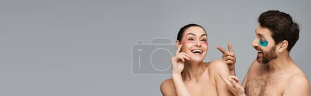 Photo for A man and a woman using eye patches. - Royalty Free Image