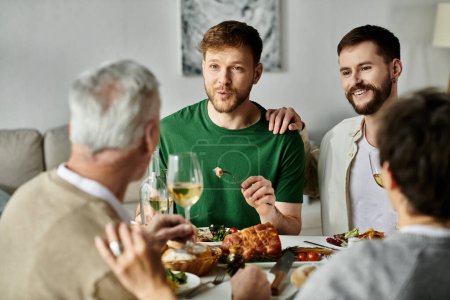 A gay couple introduces their partners to their family over a home-cooked meal.
