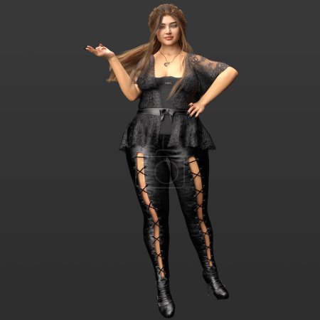 Photo for 3D Rendering of Beautiful Sexy Plus Size Urban Fantasy Witch Woman with Brown Hair Isolated - Royalty Free Image