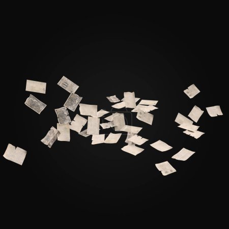 3D Rendering of Dramatic Magical Falling Pages and Flying Paper Isolated on Dark Background