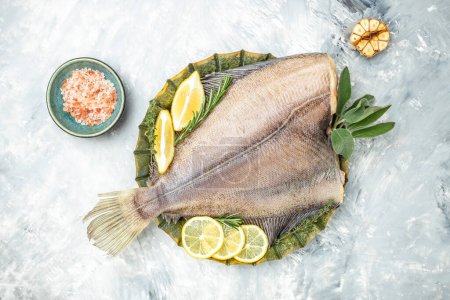 Photo for Flounder fish raw seafood. banner, menu, recipe place for text, top view. - Royalty Free Image