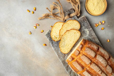 Photo for Corn bread on wooden board, banner, menu, recipe place for text, top view, - Royalty Free Image