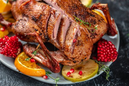 Photo for Christmas Roast duck breast with fruits. Concept food menu. - Royalty Free Image