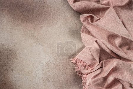 Photo for Light background with pink textile napkin. Food background for recipe, cooking ingredients and restaurant. - Royalty Free Image