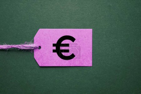 symbole euro dans l'étiquette de prix rose sur le fond vert 