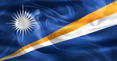 Téléchargez les photos : Drapeau des Îles Marshall - drapeau réaliste en tissu ondulé - en image libre de droit