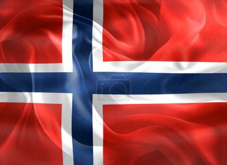 Foto de Ilustración 3D de una bandera de Svalbard y Jan Mayen - bandera de tela ondeante realista. - Imagen libre de derechos